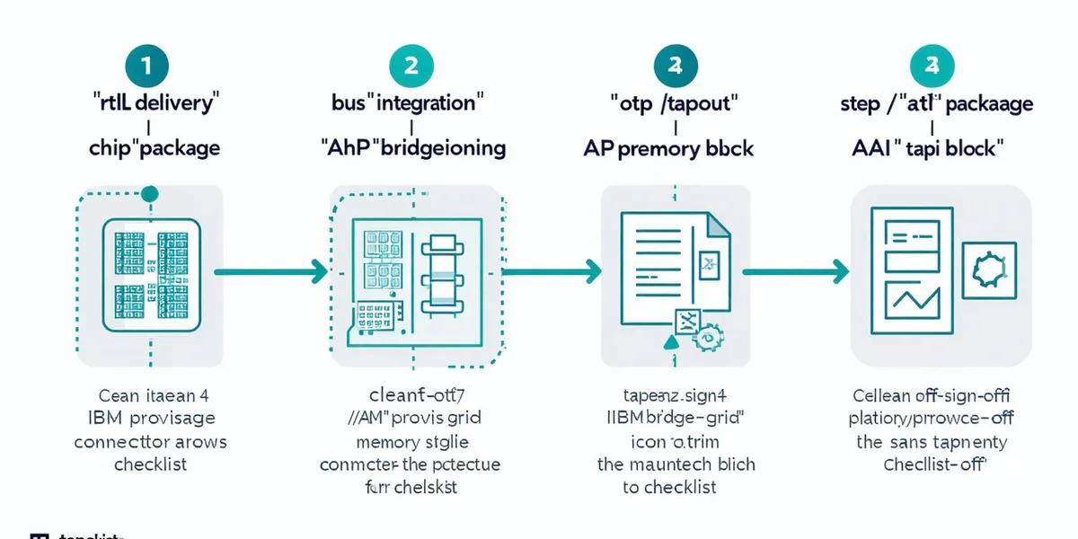 4-step RTL integration flow: delivery, bus connection, OTP provisioning, tapeout sign-off